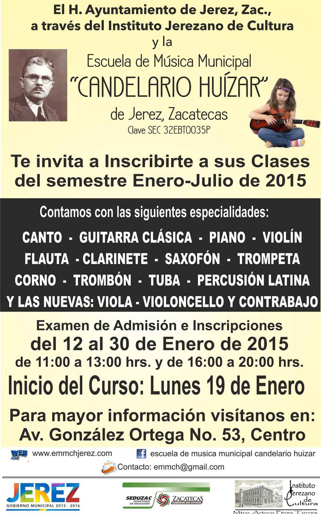 Inician cursos en la escuea de música municipal de Jerez