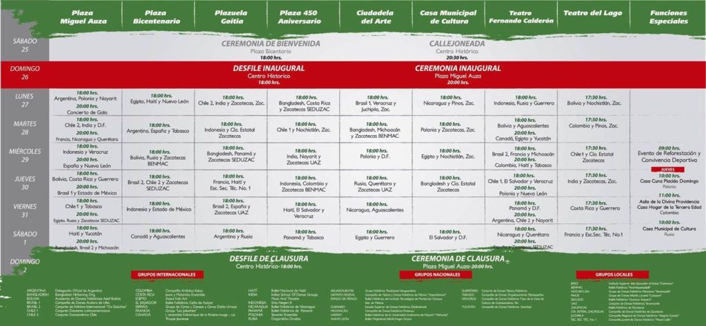 Programa del Festival del Folclor Internacional Zacatecas 2015