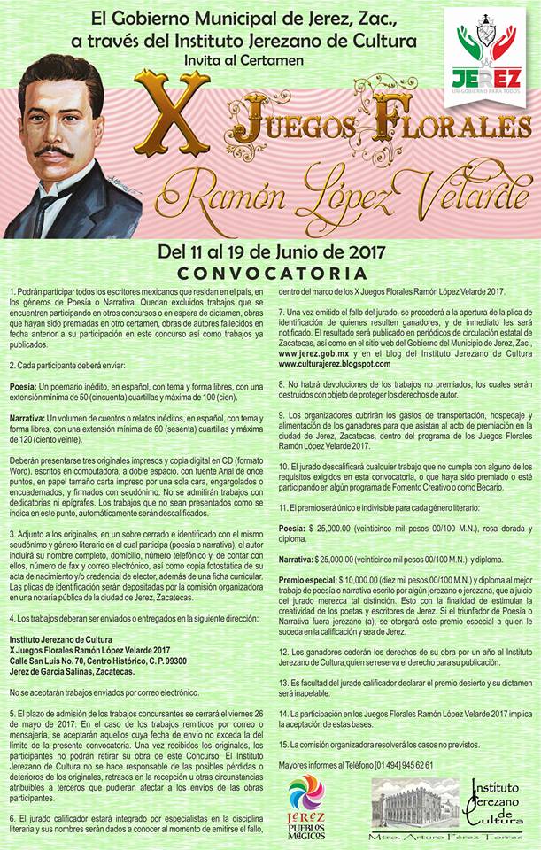 Gobierno municipal convoca a participar en los X Juegos Florales “Ramón López Velarde”